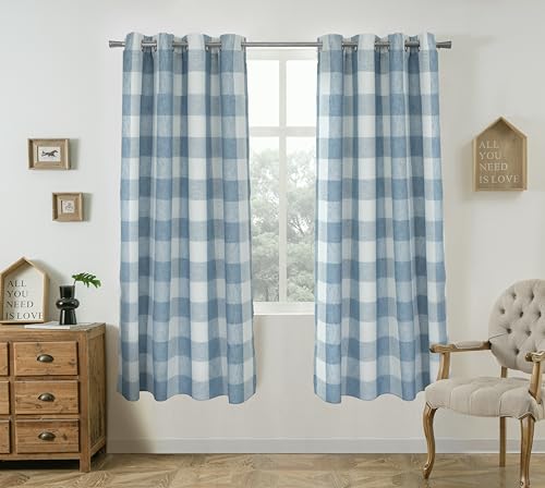 DriftAway Buffalo Plaid Check Curtains Woven Plaid Pattern Lined Blackout