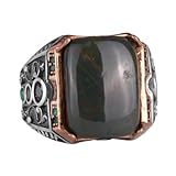 KAMBO 925 Sterling Silver Ring for Men Genuine Natural Gemstone Handmade Ring Medium Silver Gemstone Bronze Bloodstone, Medium, Silver Gemstone Bronze, Bloodstone