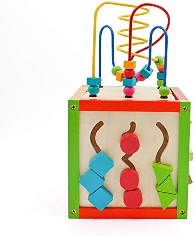 Miniatura 4 de OIUT Cubo de actividades con laberinto de cuentas, cubo de actividades 5 en 1 para bebé, incluye clasificador de formas, cuentas de conteo de ábaco,