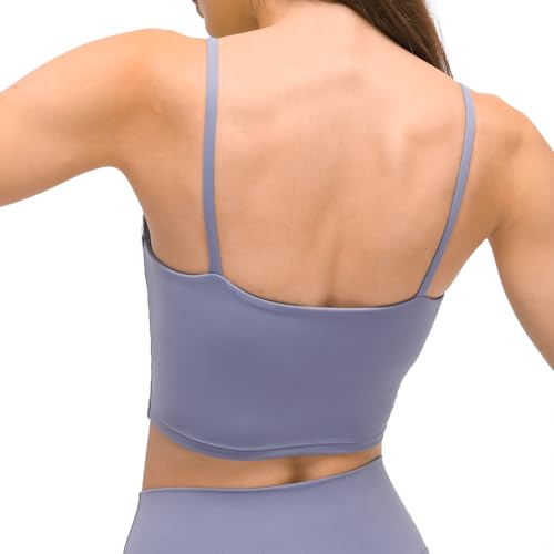 Image of Women's Strappy Stretch Sports Bra Longline Yoga Tank Top Fitness Bra Workout Camisole Crop Tops for Teen Girl
