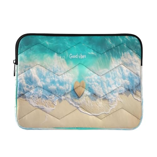 Wooden Heart Ocean Wave Laptop Sleeve for 13-13.3 IN Water Resistant Portable Laptop Sleeve Bag Protective Case for Airport Carry on Travel