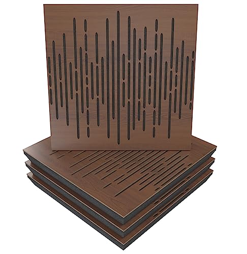 4er-Pack – Schallabsorptions-Diffusions-Akustikpaneel | 50x50x5cm | Absorption – Diffusion – Reflexion – Schalldämmung | Dekorative Akustiklösung | Farbe: [x4 WAVE | Nussbaum]