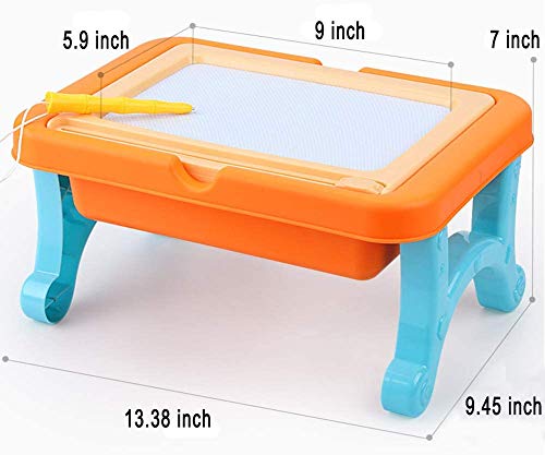 BETTINA 2 in 1 Block Activity Table & Magnetic Drawing Boards with 102 Pcs Blocks, Building Toys & Doodle Board for Kids (Blue)