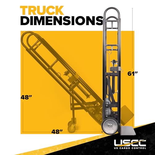 US Cargo Control Appliance Dolly Heavy Duty with Stair Climber & Kickback Wheels, 1,200 LBS Capacity, Industrial Appliance Hand Truck with Single Auto Recoil Strap System, Heavy Duty Steel Hand Truck