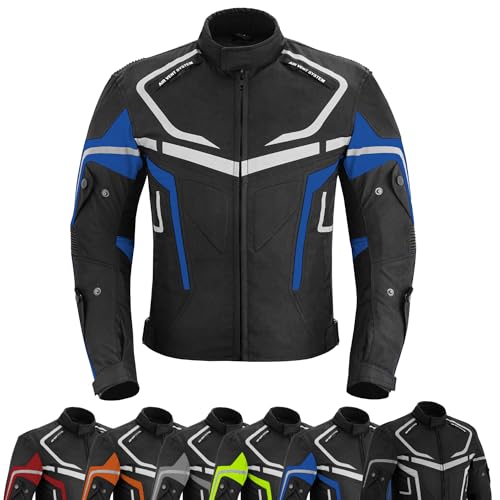 SAGA MOTO Mens Motorbike Jacket Waterproof CE Armoured For Bikers Mens Coat (US, Alpha, X-Small, Regular, Regular, Blue)