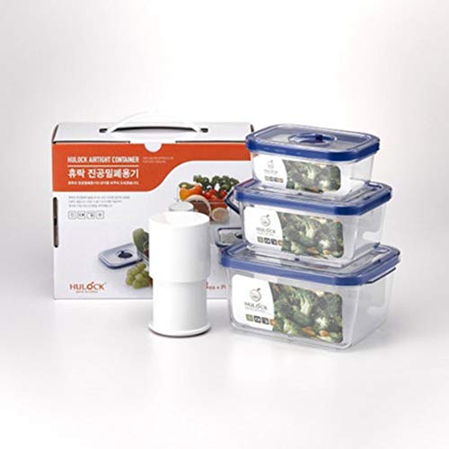 HULOCK ���ɂ₳���������`�^�^�󖧕��H�i�e��Z�b�g6P Eco-Friendly Rectangular Type Vacuum sealed Food Container Set 6P (Blue)