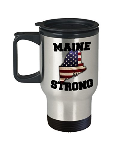 Maine State Coffee Travel Mug - Porcelain Travel Mugs Funny Coffee Mug Best Office Travel Tea Mug Coffee Cup Gifts 14 oz Ceramic