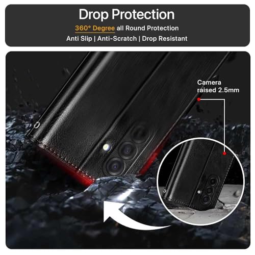 Image of WOW IMAGINE Shock Proof Flip Cover Back Case Cover for Samsung Galaxy M17 5G | A17 5G | F17 5G (Flexible | Leather Finish | Card Pockets Wallet & Stand | Black)