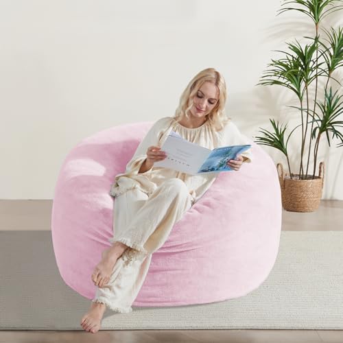 , Comfy Bean Bag Chairs For Adults, Luxury Velvet Memory Foam Stuffed Beans Bags With Removable Cover, Adult Beanbag Chair With Filler For Living Room, Bedroom, Pink