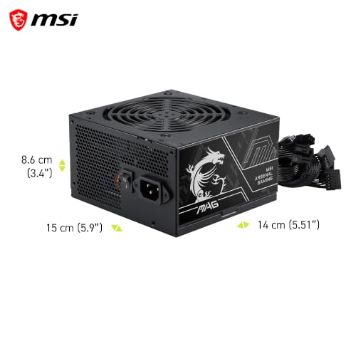 Image of MSI MAG A600DN II Gaming Power Supply - 80 Plus Certified 600W - Non-Modular - Low Noise ATX PSU