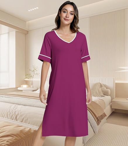 Image of NACHILA Bamboo Viscose Nightgowns for Women Cooling Night Gown with Pockets