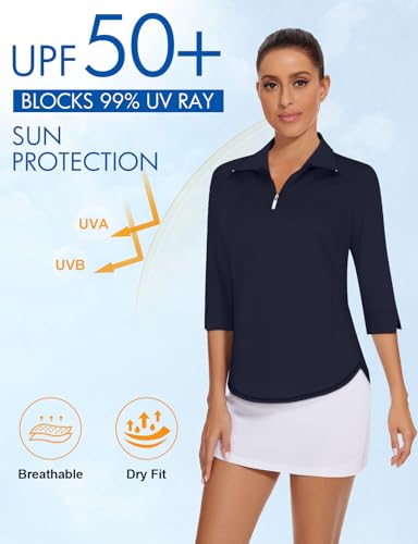 Image of Cucuchy Style Womens Golf Shirt 3 /4 Sleeve Quarter Zip Workout Tennis Tops Quick Dry UPF 50+ Shirts