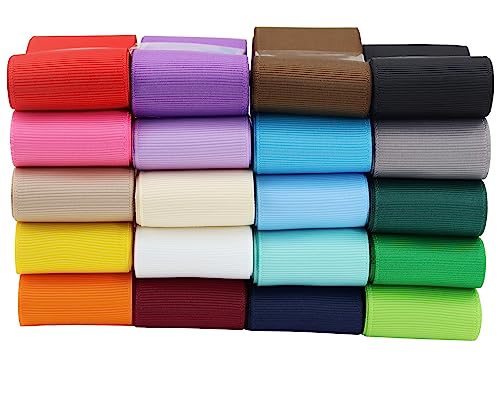 YERELO 1-1/2 inch Solid Color Ribbon Grosgrain Ribbon, 20 Colors*2 Yards Each Total 40 Yds Per Package, Assortment 20 Colors Ribbon Perfect for Bows, Crafts, Gifts Wrapping