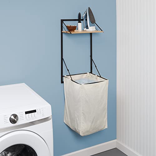 Honey-Can-Do HMP-09783 Collapsible Wall-Mounted Clothes Hamper With Canvas Laundry Bag And Wood Shelf thumb #1