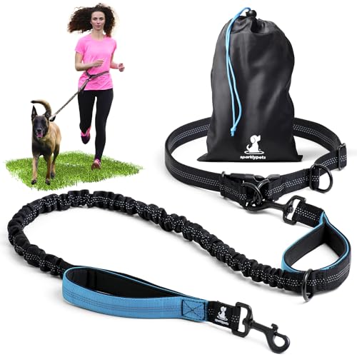 Joggingleine für Hunde zum Laufen, Joggen, Wandern | 2 in 1 Joggingleine und Normale Hundeleine für Große und Mittelgroße Hunde mit Doppelgriff | Bauchgurt Hundeleine mit Reflektierenden Nähten