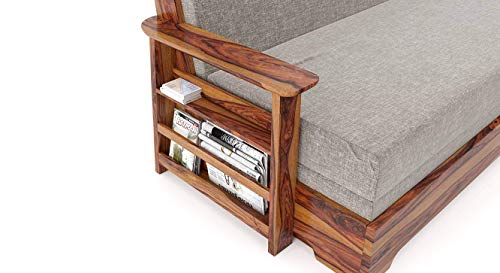 Image of Sheesham Wooden Mahim Sofa Bed Arm with Storage (Brown)