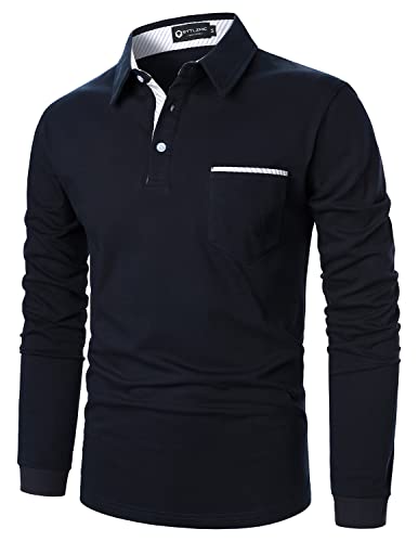 Men's Polo Shirt Long Sleeve Fashion Diagonal Strips Collar Classic Casual T-Shirt2