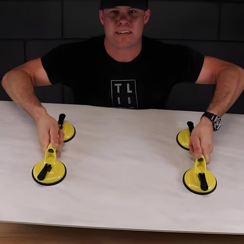 Heavy Duty Glass Suction Cups Handle- Aluminum Vacuum Handle Glass & Tile Lifter - Ergonomic, Reliable Suction for Lifting Large Glass, Tile, Marble, Floor, Dent Puller (2 Pack Yellow)