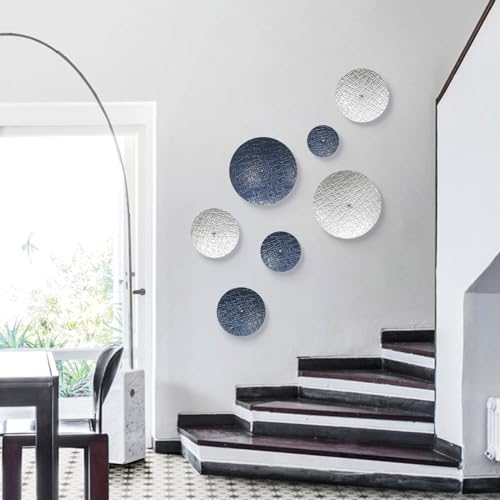 Silver and Blue Wall Decor for Living Room, 7PCS Metal Wall Hanging Sculptures for Office Apartment Bathroom Decoration, Modern Silver Home Decor for Staircase Hallway Porch Housewarming Gift - Image 6