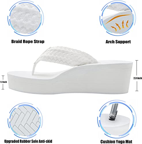 Image of MALIDA Womens Wedge Arch Support Flip Flops Cushion Soft Rubber Midsole Platform Thong Sandals with Rubber Sole