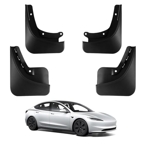 Image of BASENOR 2024 2025 2026 Tesla Model 3 Highland Mud Flaps Splash Guards Fenders (Set of 4), No Drilling No Tape Mudflaps (Proprietary Design) All Weather Protector Mudguards for Model 3