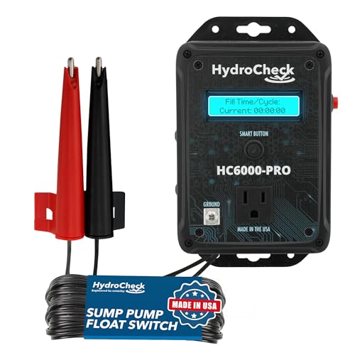 HydroCheck HC6000-PRO Smart Sump Pump Float Switch & Performance Monitor w/Data Tracking, LCD Screen Display Real-Time Information, Built-in Alarms, & Dual-Sensors for Optimal Efficiency, Made in USA