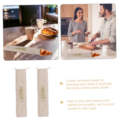 Bolsa pan de lino reutilizable con cordón verde para almacenamiento duradero de bollería 6