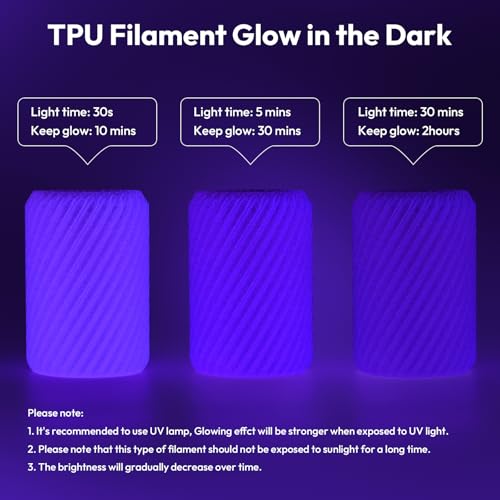 Image of AMOLEN 95A TPU 3D Printer Filament, 1.75mm Glow in The Dark Blue Purple, Soft TPU Flexible 3D Printing Filament, High Hardness & Resilience, Best with UV Lamps, 1kg Spool, Fit Most 3D Printers
