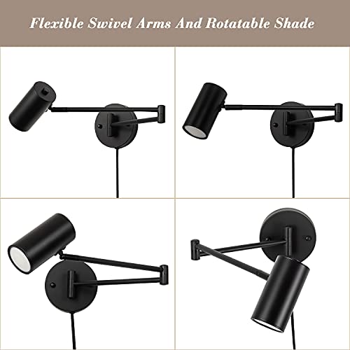 Image of 2 Pack Plug in Wall Sconce, Black Swing Arms Wall Lamp with Plug-in Cord Adjustable Wall Light for Bedroom Living Room (Light Source Included)