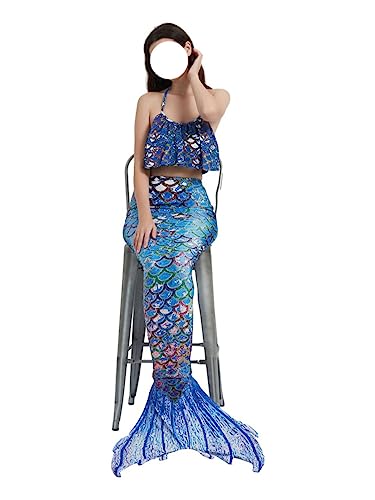 LVTFCO Cola de Sirena de Disfraces, Verano de fantasía Traje de Playa, de Dibujos Animados de 3 Piezas de la Princesa de Mascarada de Adultos,Blue-S