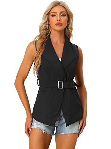 Allegra K Women's Sleeveless Blazer Casual Shawl Collar Belted Work Office Suit Vest Jacket