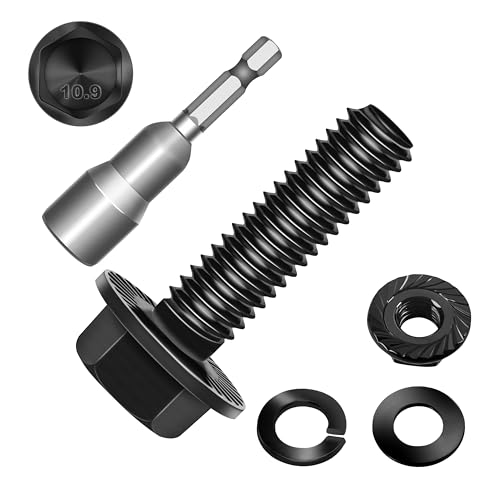 Image of (10Sets) M6 Bolt x 20mm Flanged Hex Head Bolts, External Flange Hex Drive M6 Screws, Class 10.9 Black Zinc Plated Alloy Steel Metric M6x1.0 Bolts Kit