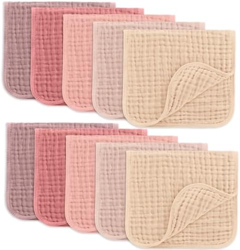 Comfy Cubs Muslin Burp Cloths 20x10" 10 Pack, Baby Burp Cloths - Multi Girl