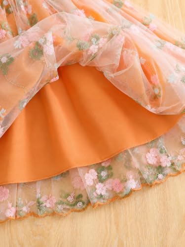 Image of TAGAS Girls' Dress|Elegant Beige Baby Girl Dress with Lace Ruffles & Floral Embroidery - Long Sleeve Princess Birthday Party Dress | Comfortable & Stylish Kids Wear| PartFrock for Kids |
