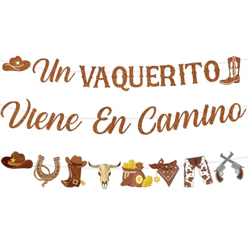 Aposwow Cowboy Baby Shower Decorations, Un Vaquerito Viene En Camino Glitter Banners Party Decoration, Western Themed Gender Reveal Decor Supplies