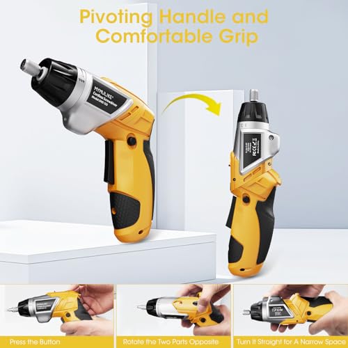 Cordless Electric Screwdriver Set - 3.6V Rechargeable Power Drill 6Nm Torque, 49-Piece Power Screwdriver, LED Light & USB Charging, Ergonomic Pivoting Handle Tool Kit for Home DIY, Furniture Assembly by MYMULIKE - Image 4