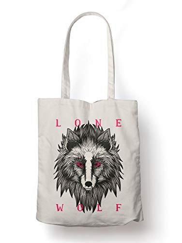 BLAK TEE Black Red Eyed Lolf Wold Illustration Organic Cotton Reusable Shopping Bag Natural