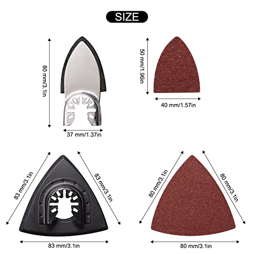 Image of 105PCS Oscillating Tool Detail Sanding Pads Kit, 3Pcs Triangle and 2Pcs Finger Sanding Pad, 100Pcs Multitool Sandpaper, Grit Fit for Finishing Wood Sanding Plaster