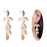 Rose Gold Long Leaf Stud Earrings Leaf Drop Dangle Earrings for Women Plant Earrings for Gift