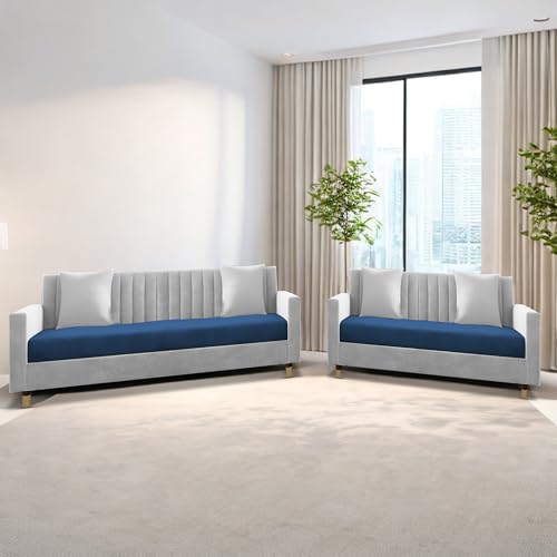 Image of Casaliving Garcia 3+2 Seater Sofa Set for Living Room (Blue - Grey)