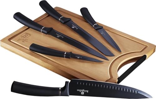 Berlinger Haus - 6 pcs Knife Set with Bamboo Cutting Board, Black-Silver