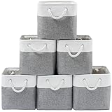 ICEMOR 33 x 33 x 33 cm Cube Storage Boxes, 6 Pack Large Collapsible Fabric Storage Bin with Ropes, Foldable Cube Baskets for Kallax, Office,Closet, Clothes, Toys Organizer (White & Grey)