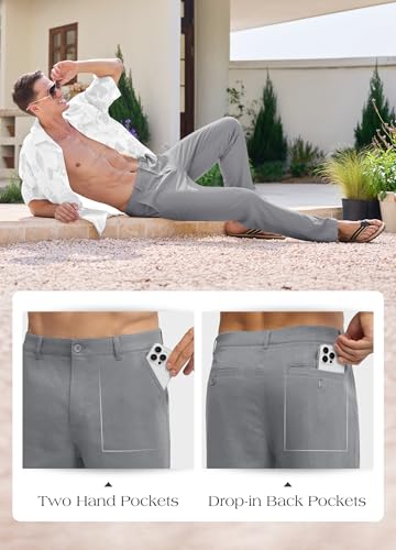 Image of Willit Men's Linen Pants Casual Linen Dress Pants Beach Summer Lightweight Trousers 28 inch 30 inch 32 inch