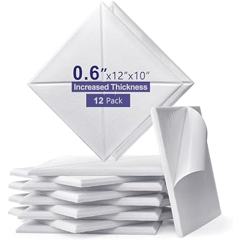 Shatex 12 Pack Square Trimmable Acoustic Panels, 12" X 12" X 0.6" High Density Sound Absorbing Panels Reducing Noise and Improving Sound Quality,Suitable for Recording Rooms and Offices (White) Cover