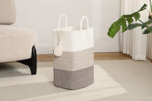 laughbird Laundry Basket,Woven Cotton Rope Tall Laundry Hamper Sorters,Versatile Storage for Dirty Clothes,Baby Toys,and Blankets in Bathroom, Nursery,and Living Room (Gradient Brown, 50L) by laughbird - Image 3
