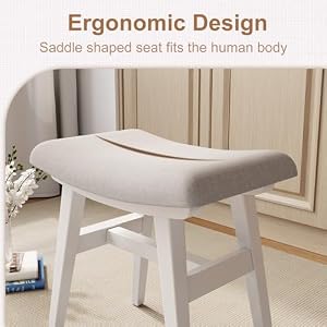 Solid Wood Vanity Stool, Saddle Cushion Vanity Bench with High-Strength Rebound Sponge, Easily Assembly, Vanity Chair, Foot Stool, Makeup Stool for Bedroom, Entryway (White) Solid Wood Vanity Stool Saddle Cushion Vanity Bench with High Strength Rebound Sponge Easily Assembly Vanity Chair Foot Stool Makeup Stool for Bedroom Entryway White