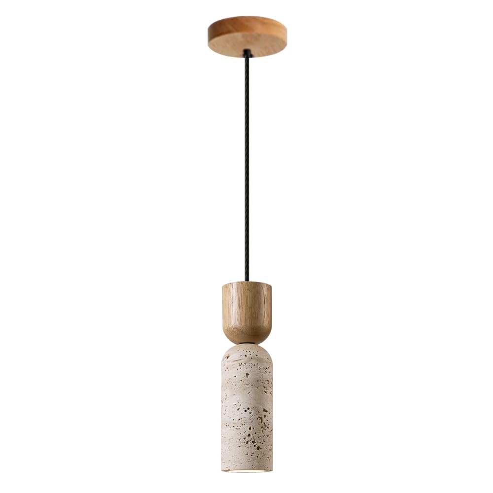TTBDDDYH Wabi Sabi Style Pendant Lamp, Cylindrical Travertine Hanging Light, Flush Mount Height Adjustable Chandelier, Restaurant Living Room Bedroom Decoration Light Fixtures