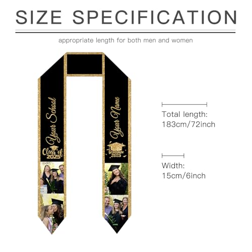 Custom Graduation Stole Class of 2025 Personalized Congratulations Sash with Photo Name Customized Graduation Gifts 72In - Thumbnail 5