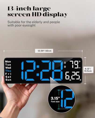 Image of Digital Clock Large Display, 13 inch Large Wall Clock for Classroom | Big Led Wall Clocks with Remote Control,Date,Week,Alarm,Temp&DST for Bedroom,Living Room,Gym,Office,Garage