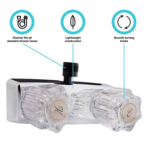 Image of Dura Faucet DF-SA100A-CP RV /Motorhome /Trailer Shower Faucet Valve Diverter with Crystal Acrylic Knobs (Chrome)